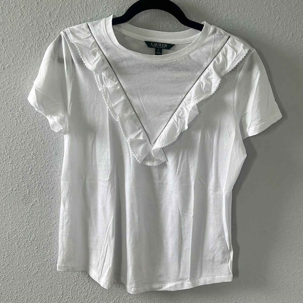 Ralph Lauren V-Neck Tee fringe Size M